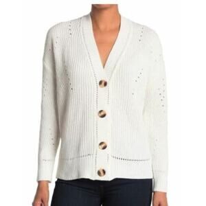 Cloth by Design Women's Button Front Tunic Cardigan Sweater Medium Egg White NWT